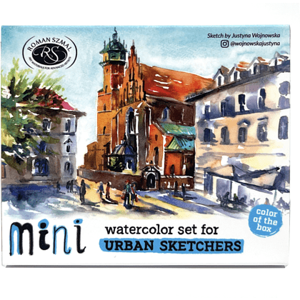 Краски акварельные "Aquarius. Mini Urban Sketcher set", 8 цветов, полукюветы, коробка, голубая - 2