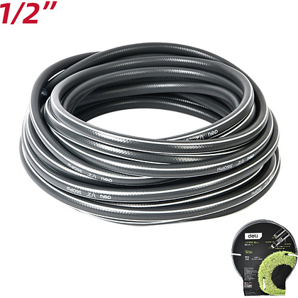 Шланг поливочный армированный четырёхслойный Deli GS EDL8072-15, 1/2", ПВХ, 15 м, серый - 2