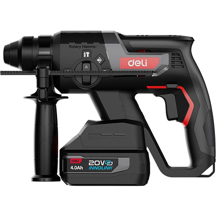 Перфоратор Deli RS EDE-DC20-2D4, аккум., 2 Дж, 3 реж., 4 А·ч*2, з/у 2А, кейс, черный, красный - 3