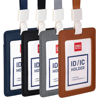 Бэдж для пропусков "Deli", 72х108 мм,  вертикальный, на тесьме с клипом, синий