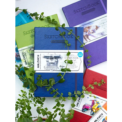 Скетчбук для акварели "Малевичъ", 14.5x21 см, 200 г/м2, 30 листов, синий - 5