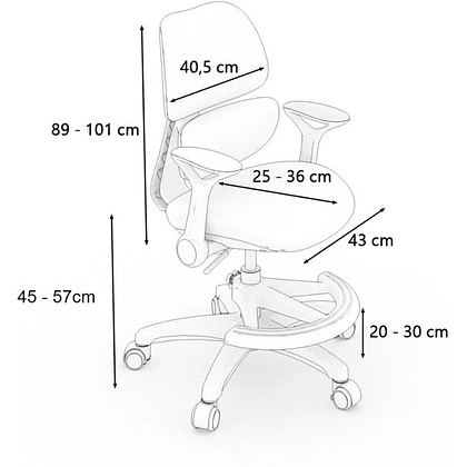 Кресло детское Ergosmart Antey, ткань, пластик, корпус белый, подставка для ног, с чехлом салатовым, серый - 9