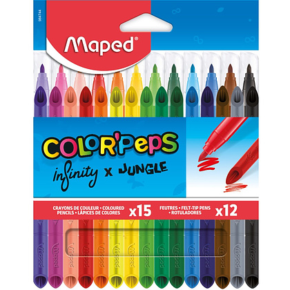 Набор для рисования "Color Peps. Infinity&Jungle", 27 предметов (фломастеры 12 шт., цветные карандаши 15 шт.)
