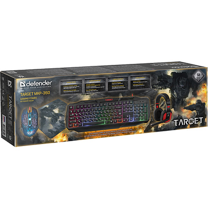 Набор игровой клавиатура и мышь с наушниками и ковриком "DEFENDER Target MKP-350" - 11