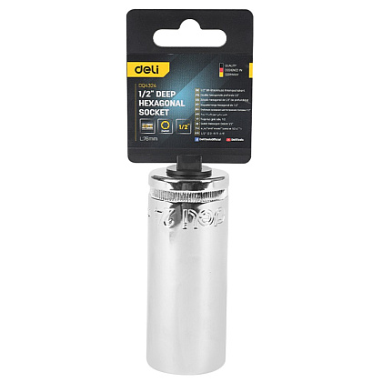 Головка торцевая шестигранная Deli YS EDQ4324 1/2", 24 мм, глубокая, серебристый