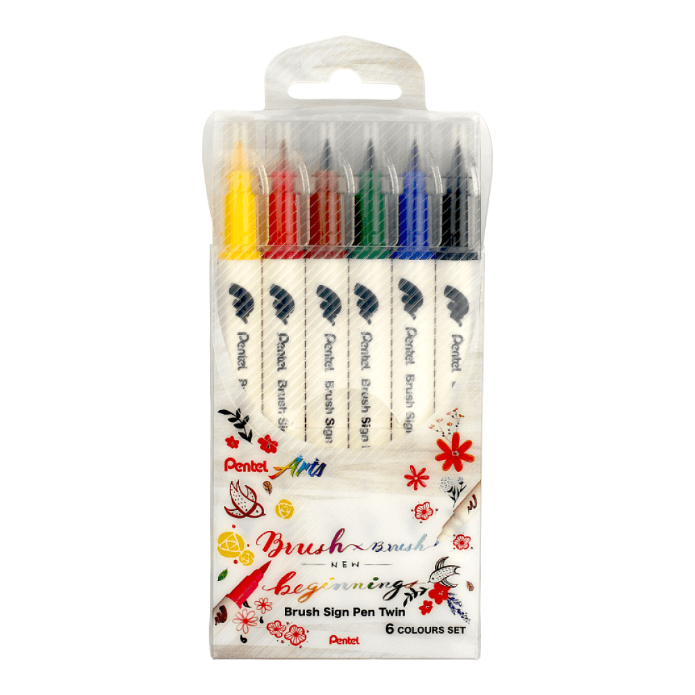 Маркер-кисть "Brush Sign pen twin", 6 шт
