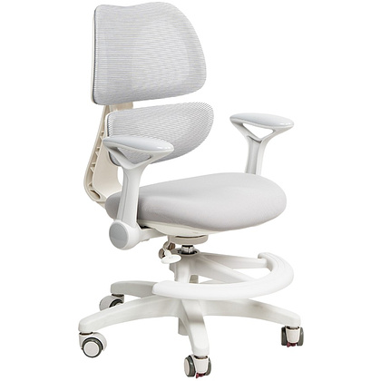 Кресло детское Ergosmart Antey, ткань, пластик, корпус белый, подставка для ног, с чехлом розовым, серый - 3