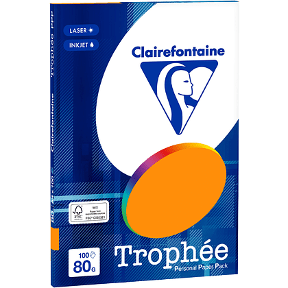 Бумага цветная "Trophée", А4, 100 листов, 80 г/м2, оранжевый неон