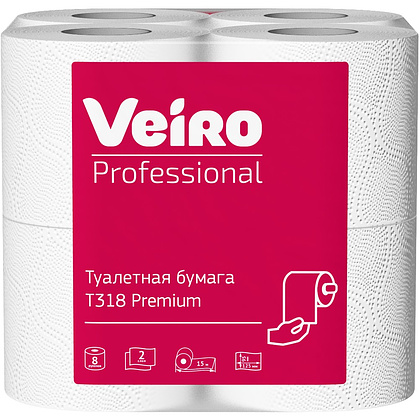 Бумага туалетная Veiro Professional Premium, в стандартных рулонах, 8 рул, 15 м, 2 слоя