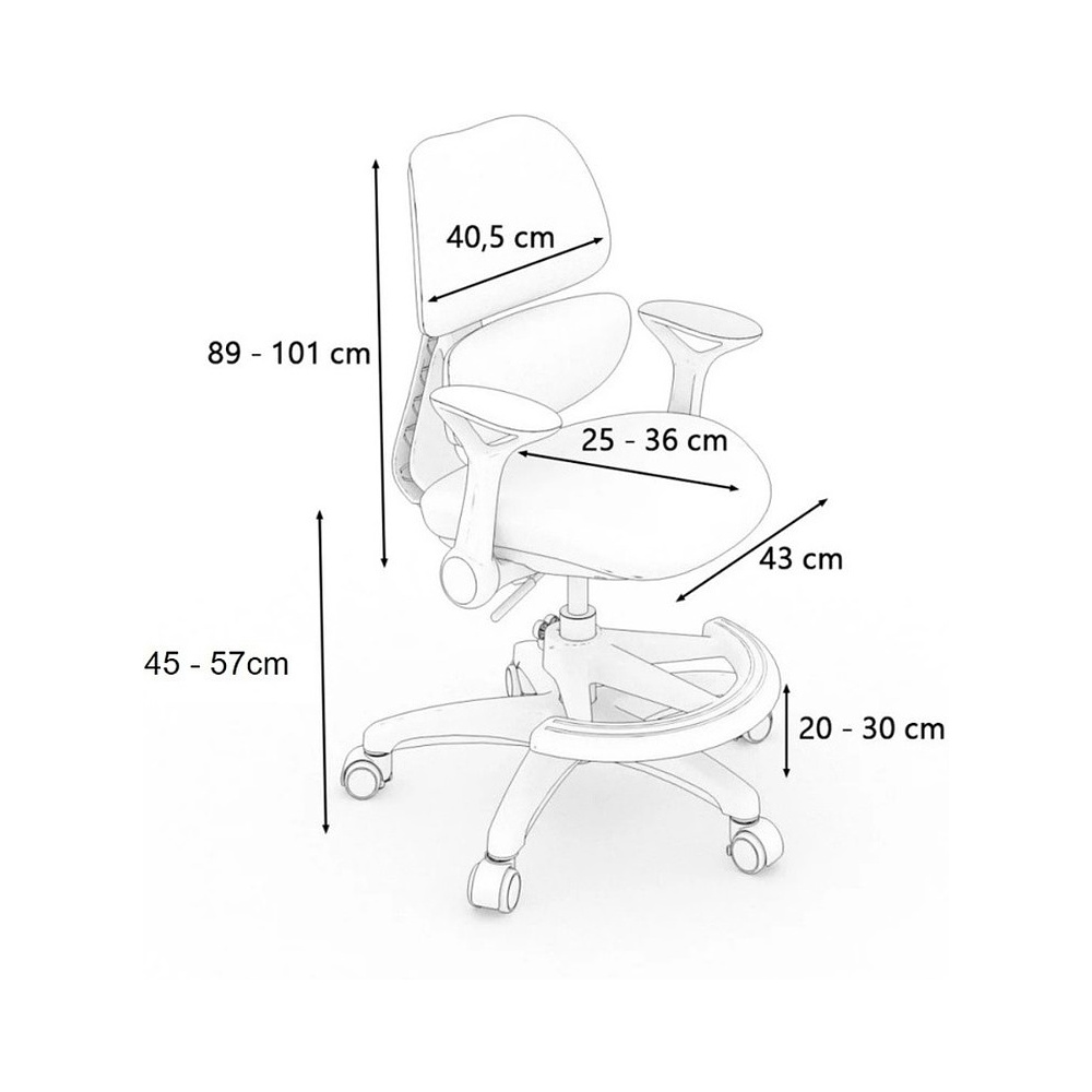 Кресло детское Ergosmart Antey, ткань, пластик, корпус белый, подставка для ног, с чехлом розовым, серый - 9