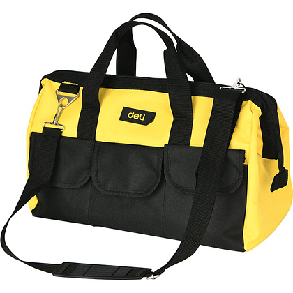 Сумка для инструментов Deli YS EDL430018, 400х200х270 мм, 6 карманов, ткань Oxford, черный, желтый