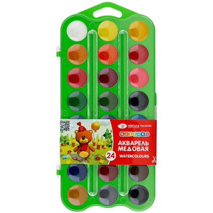 Краски акварельные "Цветик", 24 цвета, зеленый