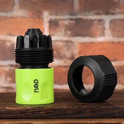 Соединитель-коннектор для шлангов Deli GS EDL8796, 3/4", быстросъемный с аквастопом, черный, зеленый - 4