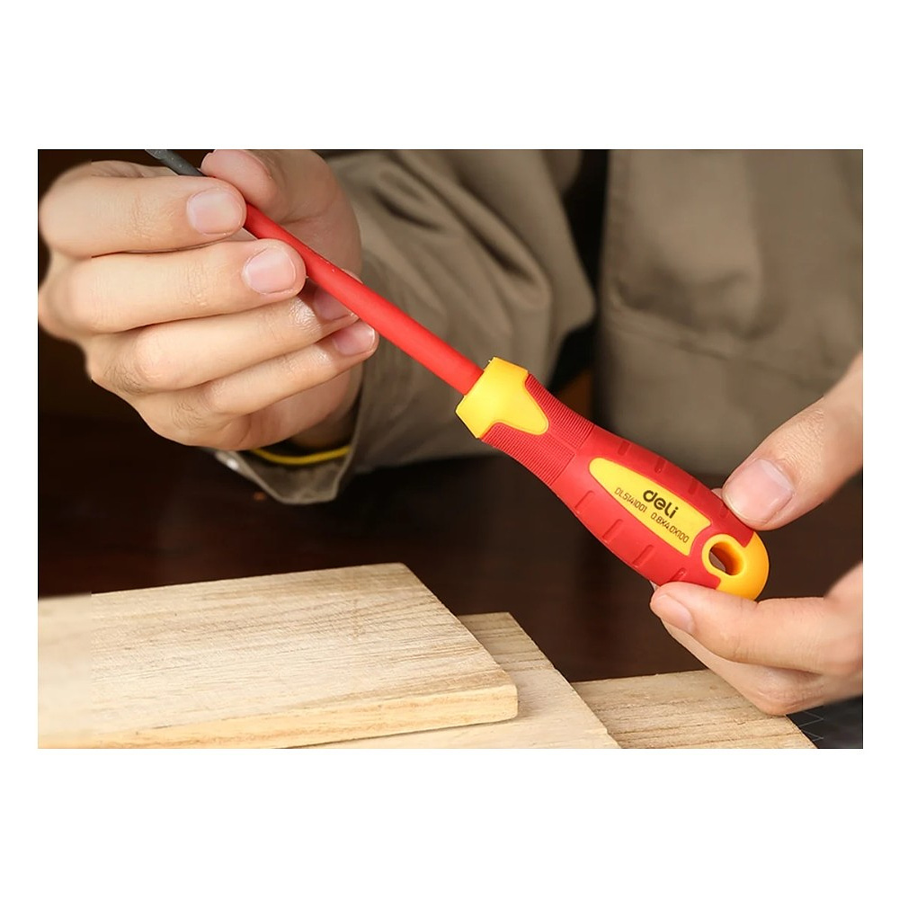 Отвертка диэлектрическая Deli YS EDL5141001, SL4х100 мм, желтый, красный - 3