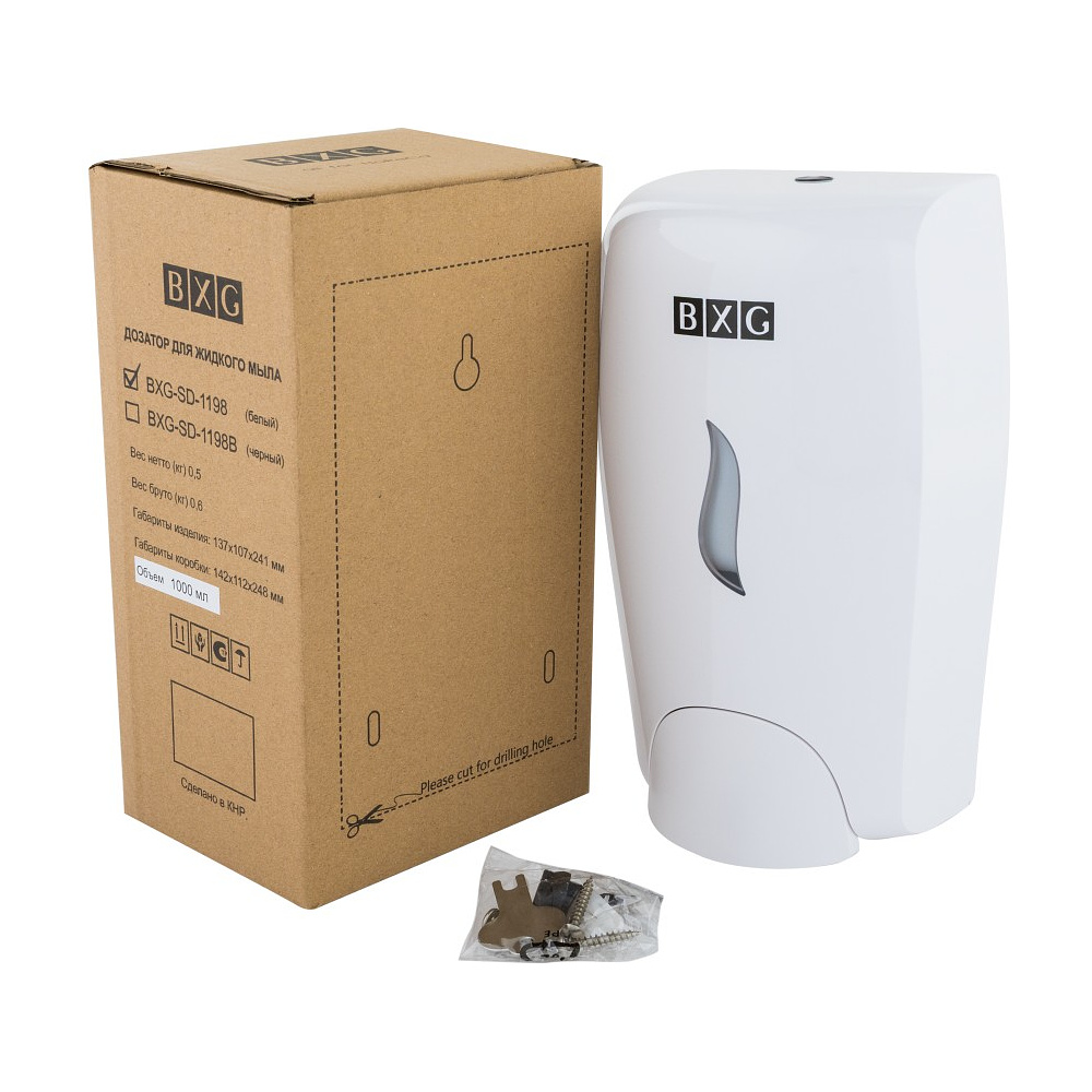 Диспенсер BXG SD-1198, для мыла жидкого 1 л, пластик, белый - 7