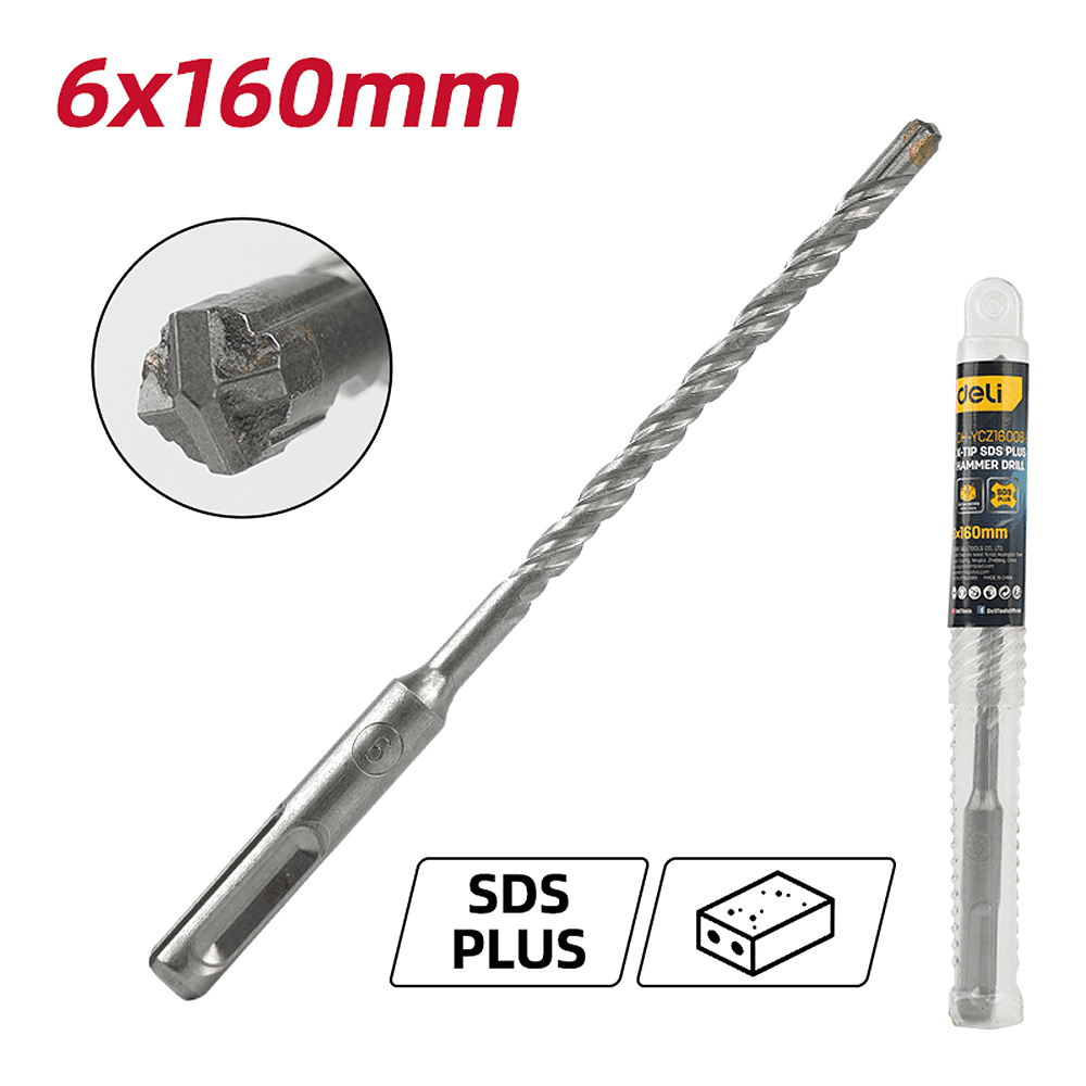 Бур по бетону Deli YS EDH-YCZ16006-E1, 6 x 160 мм, X-Tip, SDS-PLUS - 2