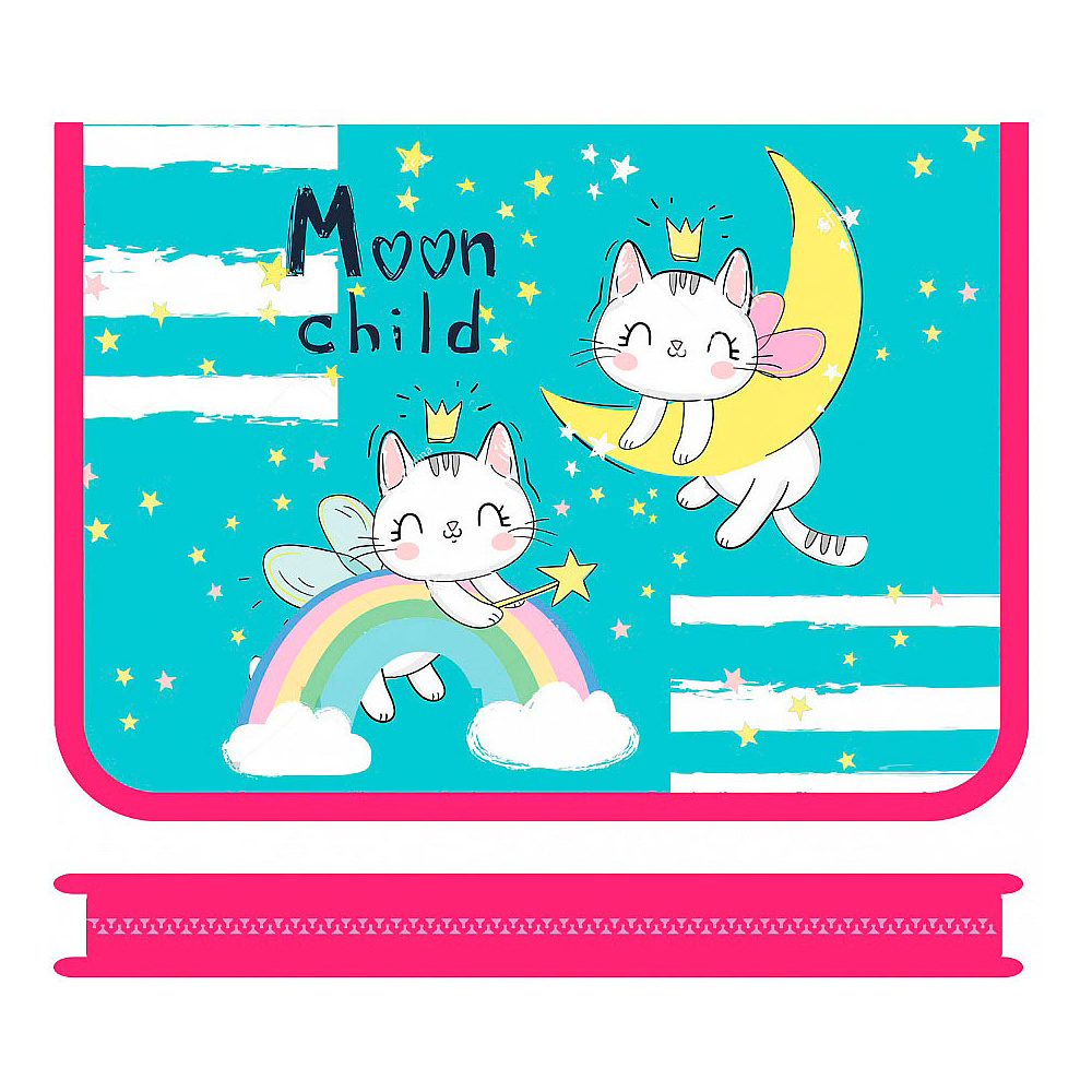 Папка для тетрадей "Moon cats", А4, на молнии, пластик, голубой, розовый