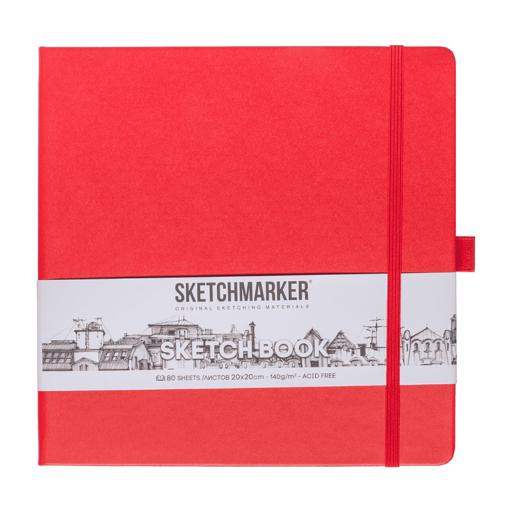Скетчбук "Sketchmarker", 80 листов, 20x20 см, 140 г/м2, красный 