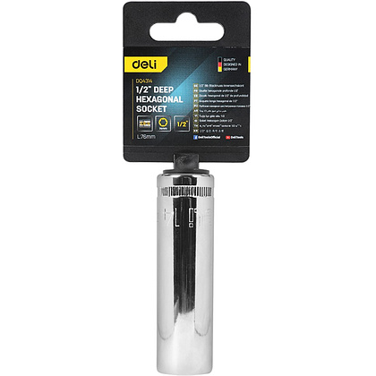 Головка торцевая шестигранная Deli YS EDQ4314 1/2", 14 мм, глубокая, серебристый