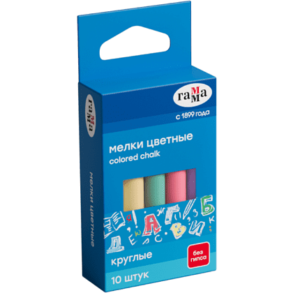 Мелки для доски круглые "Гамма", 10 шт, ассорти