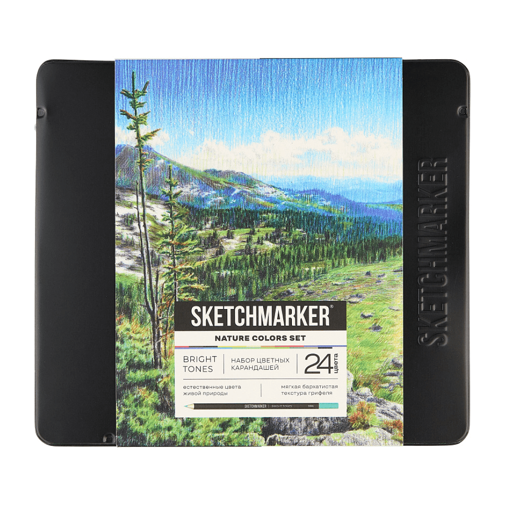 Набор карандашей цветных "Sketchmarker Природа", 24 цвета, в металлической коробке