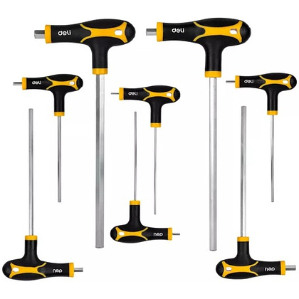 Набор Т-образных шестигранных ключей "Deli", с шаровым наконечником, желтый, черный