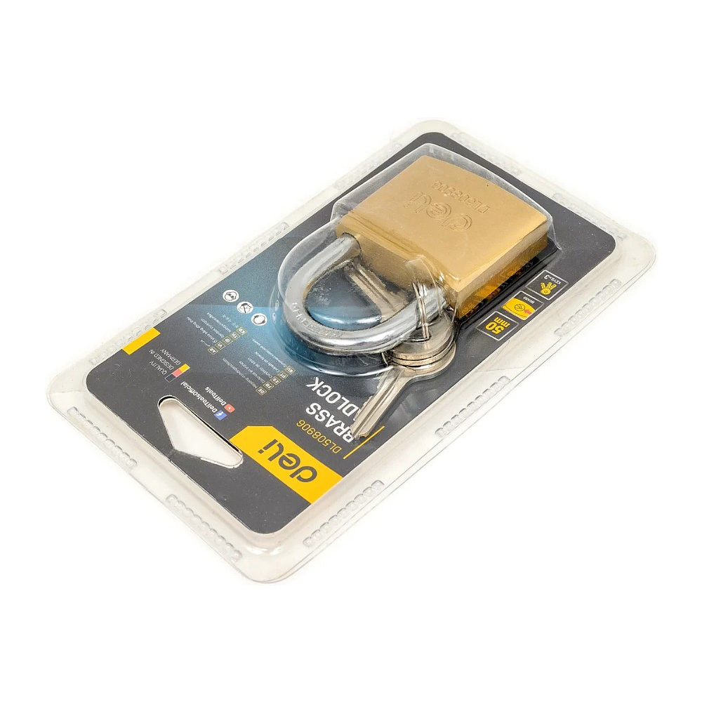 Замок навесной Deli YS EDL508906, 50 мм, 3 ключа, автомат, латунь - 6