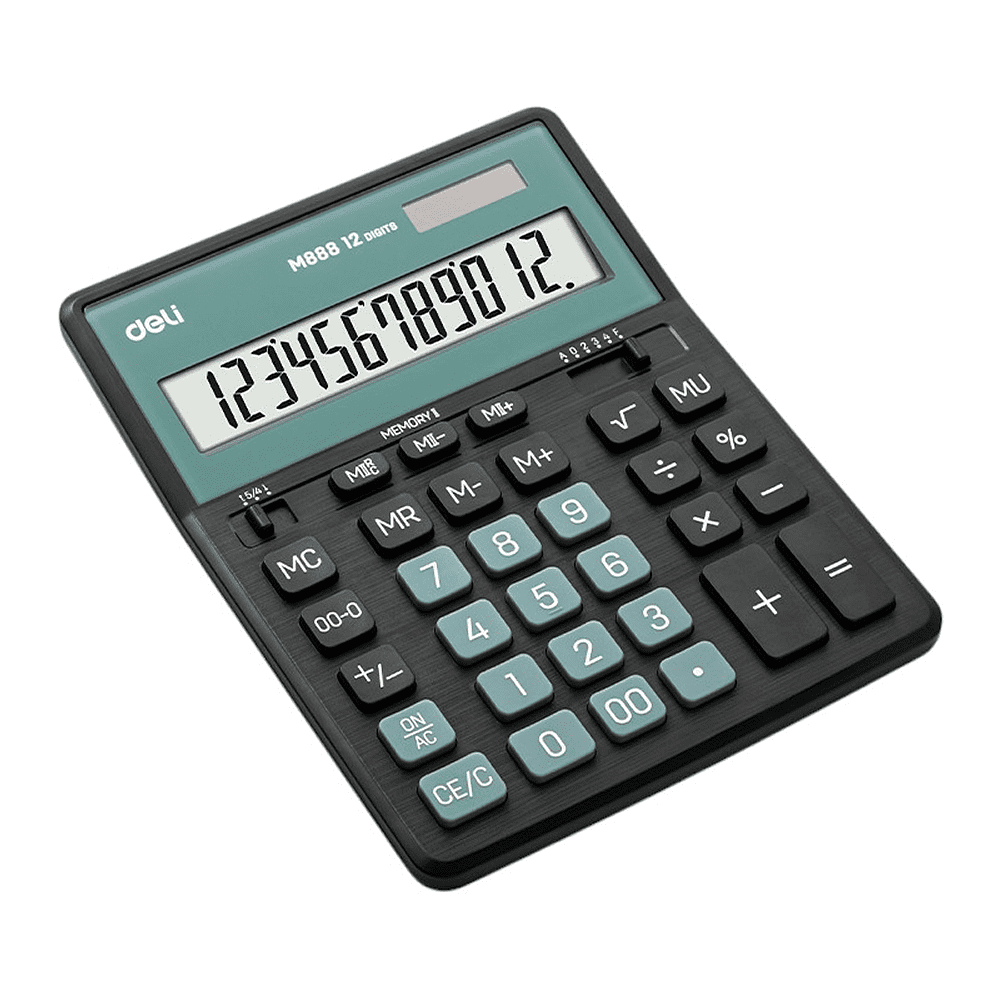 Калькулятор настольный EM888A Deli, 12-разрядный, черный, пластик, зеленый 
