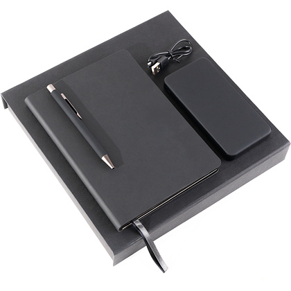 Набор подарочный (ежедневник недатированный Broad, ручка шариковая автоматическая, зарядное устройство Power Bank), черный - 3