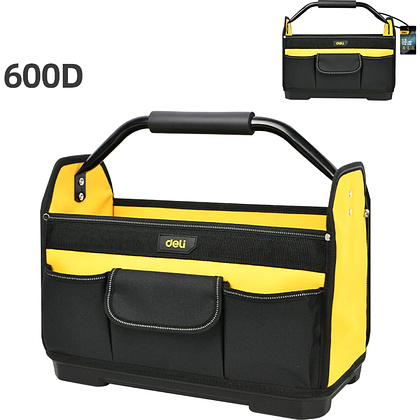 Сумка для инструментов Deli YS EDL586111, 420х210х380 мм, открытая, ткань Oxford, черный, желтый - 2