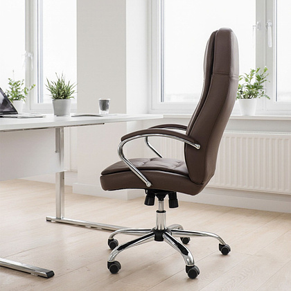 Кресло для руководителя AksHome "Richard new", экокожа, металл, коричневый - 21