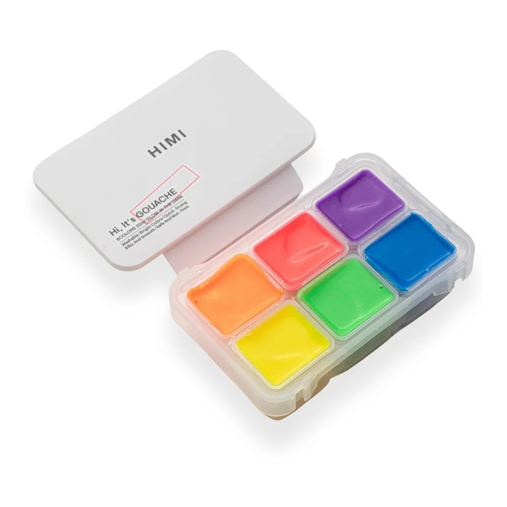 Краски гуашевые "Himi Jelly Cup.Glow in the dark. Bright color", набор 6 цветов, 23 мл., кювета, пластиковый футляр - 5