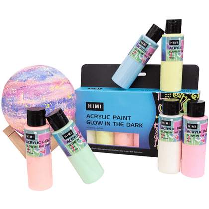 Краски акриловые "Himi", 6 цветов, светящиеся в темноте, флаконы - 3