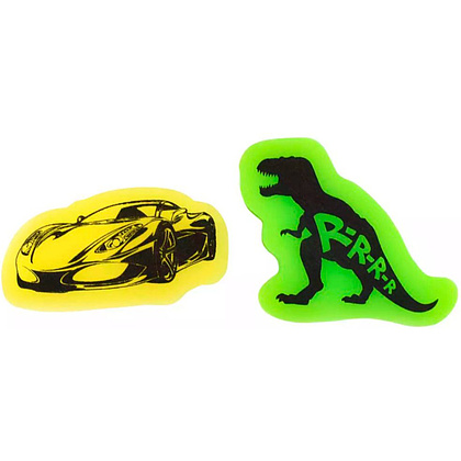 Ластик "Динозавр/Авто", 2 шт, разноцветный