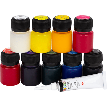 Краска акриловая для витража "Декола", набор 9 цветов, 20 мл, банки + контур - 3