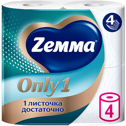 Бумага туалетная Zemma Only1, 4 рулона, 4 слоя, белый