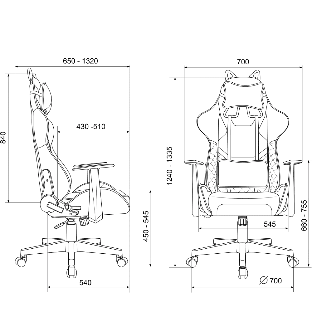 Кресло игровое Бюрократ Knight "Catzy", экокожа, пластик, серый, розовый - 20