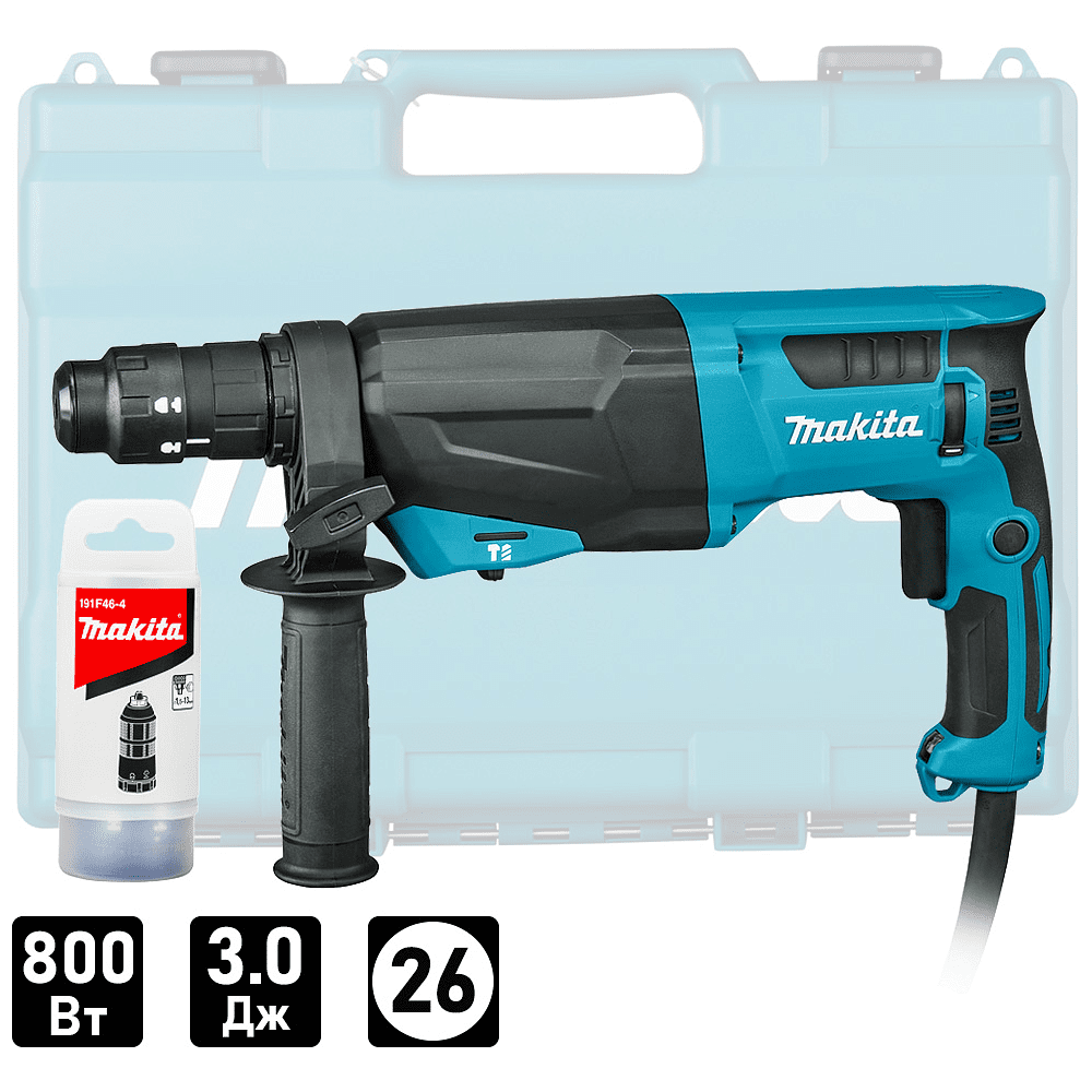 Перфоратор MAKITA HR2670FT, 800 Вт, 3.0 Дж, БЗП, SDS-plus