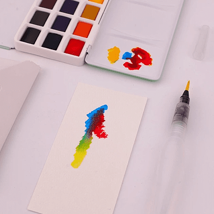 Набор для рисования акварелью "Himi Miya" (краски 18 цветов, кисть, бумага, стакан), желтый футляр - 2