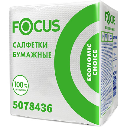 Салфетки бумажные Focus Eco, 24х20см, 1 слой, белый, 100 листов