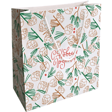 Пакет бумажный подарочный "Holidays. Шишки", 32х32х12 см, белый