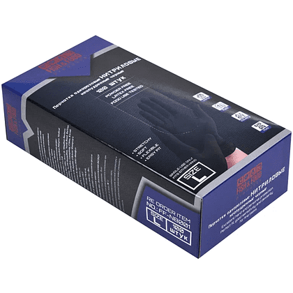 Перчатки нитриловые неопудренные одноразовые, р-р L, 100 шт/упак, черный - 2