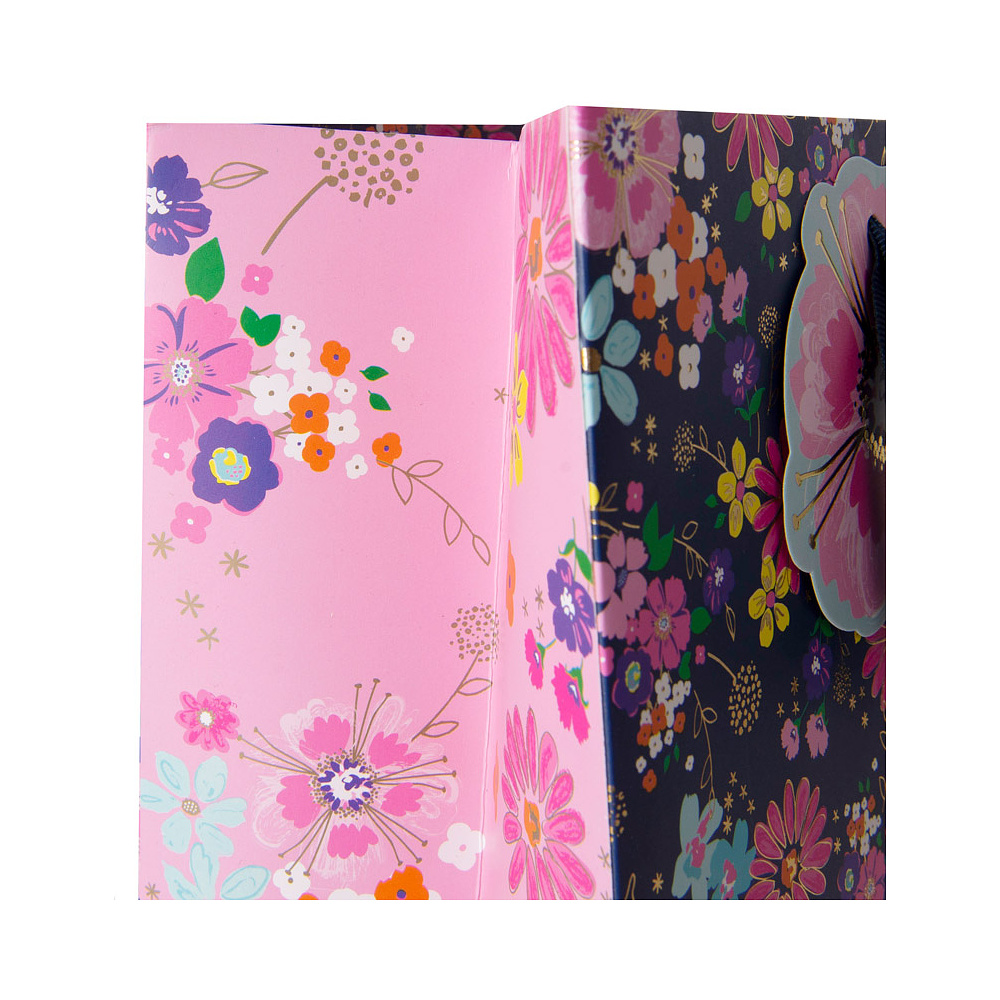 Пакет бумажный подарочный "Navy floral", 25.3x12.5x25.3 см, разноцветный - 4
