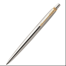 Ручка шариковая автоматическая "Parker Jotter Stainless Steel GT", 0.7 мм, серебристый, золотистый, стерж. синий