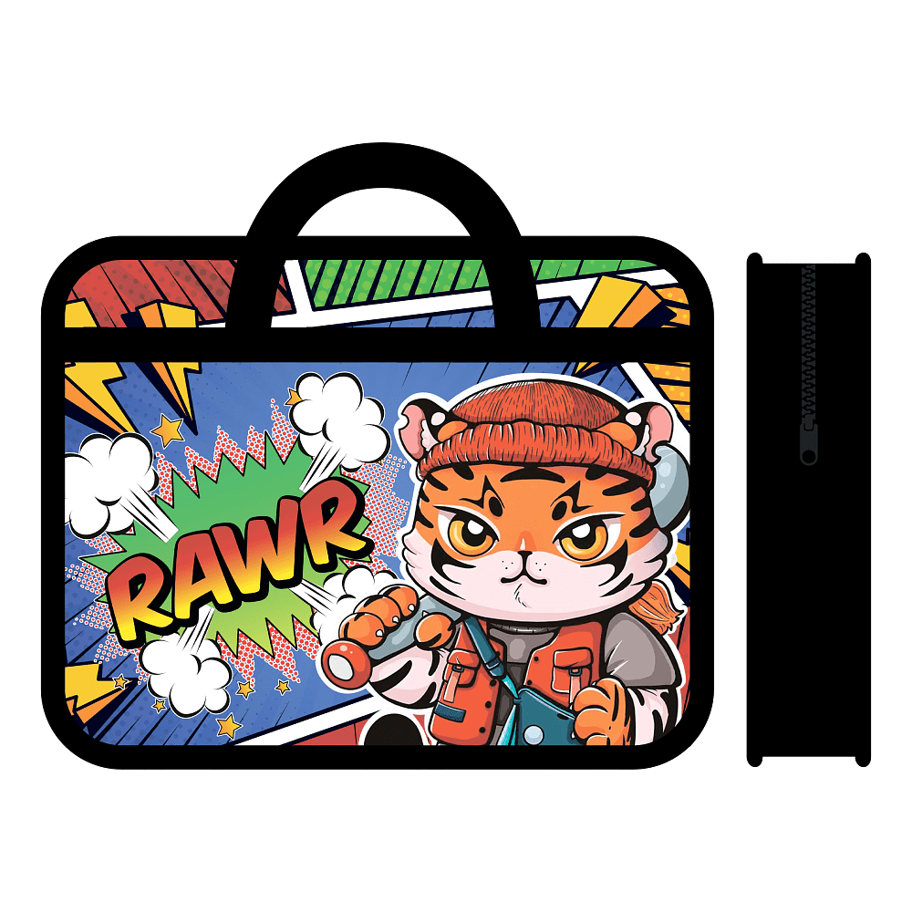 Папка для тетрадей "Модный тигренок", А4, на молнии, пластик, черный