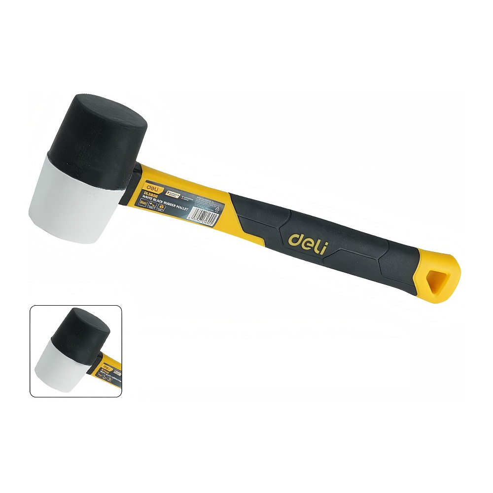 Киянка Deli YS EDL5808, резиновая, фибергласовая рукоятка, черная, белая - 5