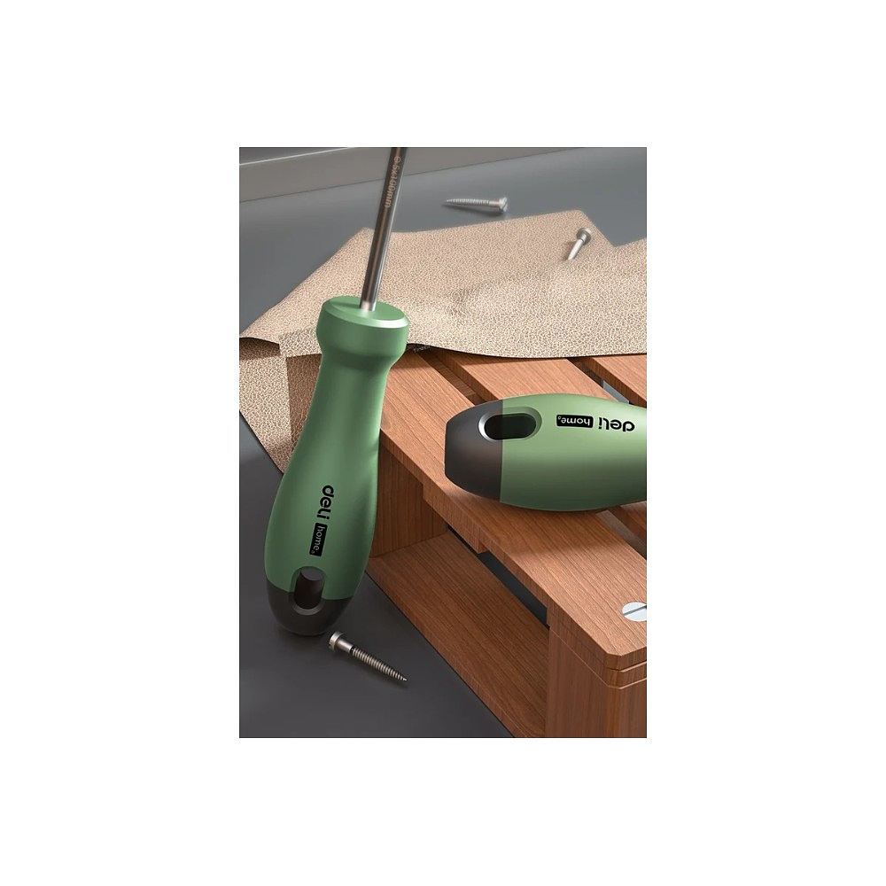 Набор отверток Deli HS HT1004L, 4 шт. ( PH1х100,PH2х150,SL5х100,SL6х150), Soft Touch, зеленый - 7