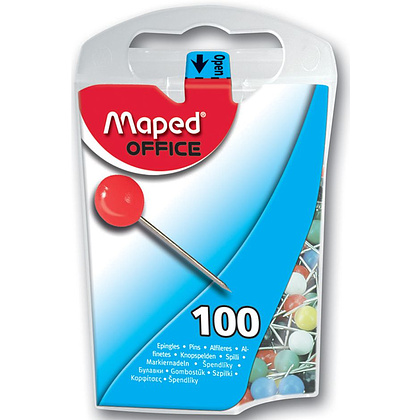 Иглы-кнопки Maped "Для карты", 100 шт, ассорти