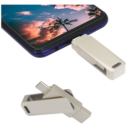 USB Flash накопитель 3.0 128 Gb СК-046, TypeC Dual, металл, серебристый - 5