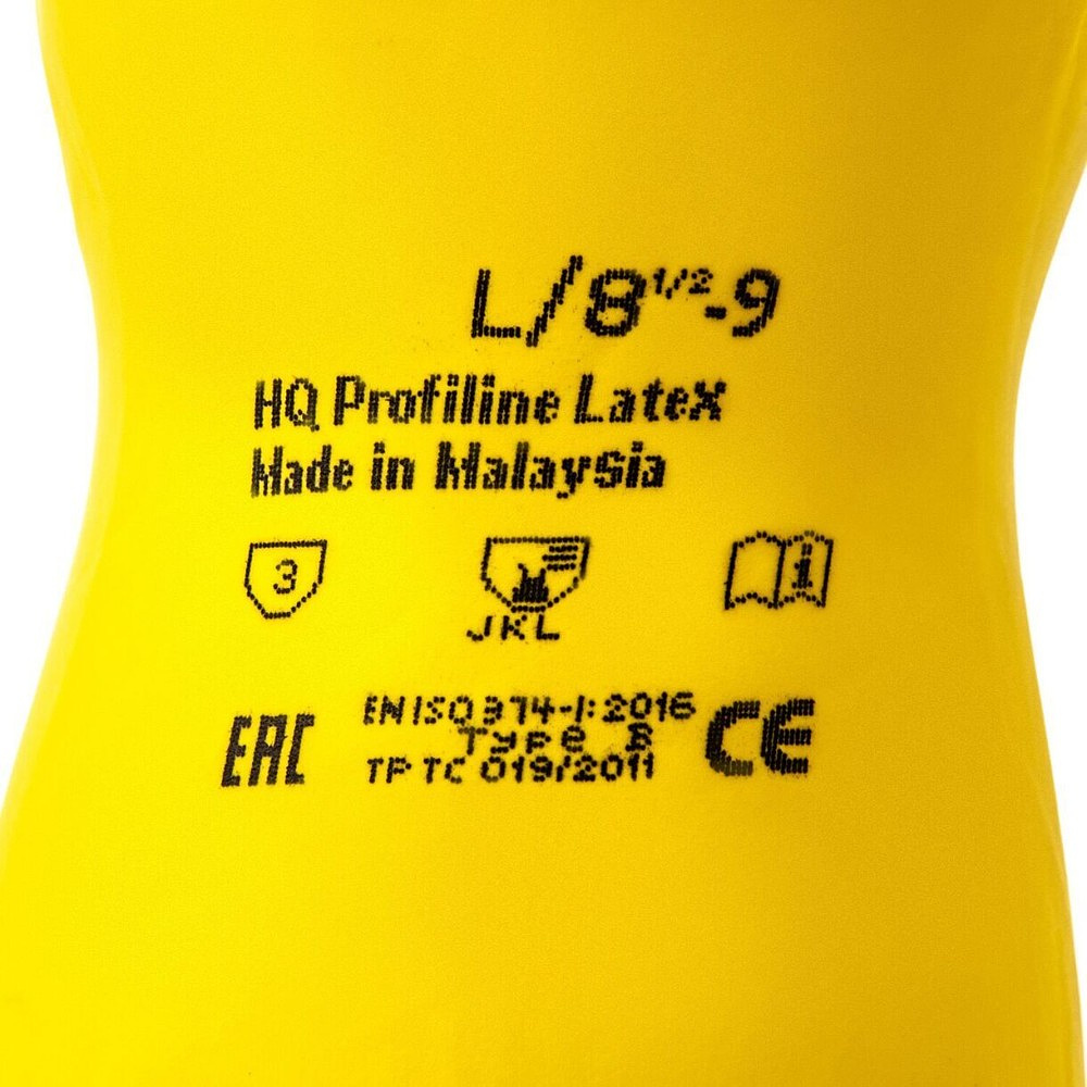 Перчатки латексные HQ Profiline, р-р M, с х/б покрытием, желтый - 7
